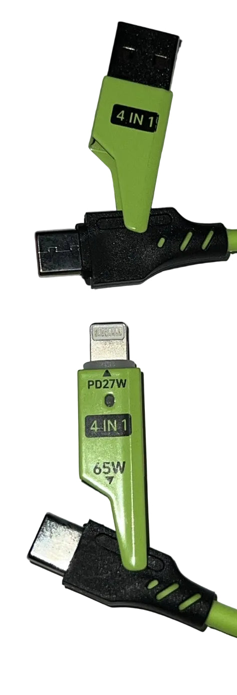 4-in-1 Fast Charging Cable (USB + Type-C to Lightning & Type-C) – 65W Coiled Car Cable